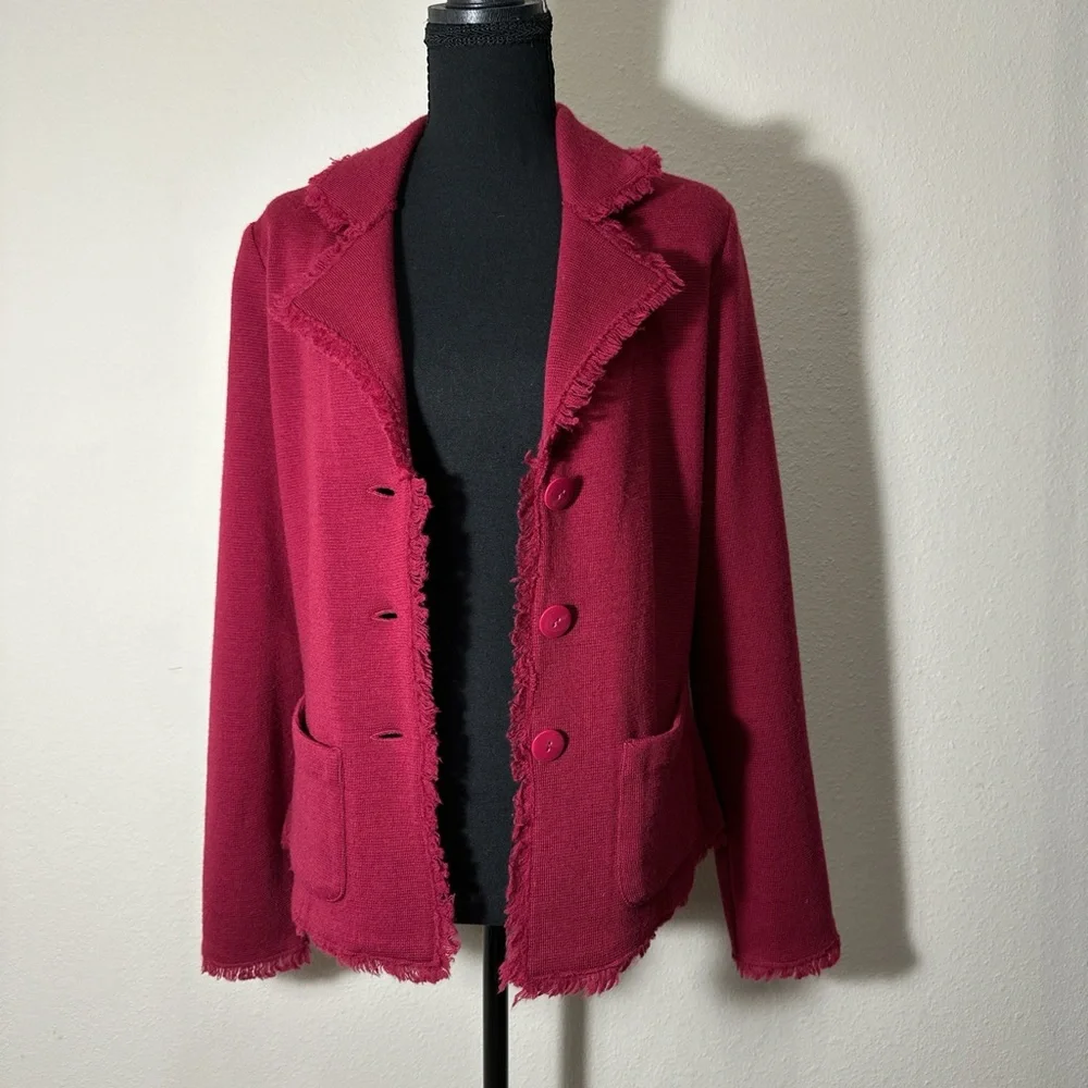 Talbots Petites Medium Raspberry Frayed Blazer - Picture 3 of 7